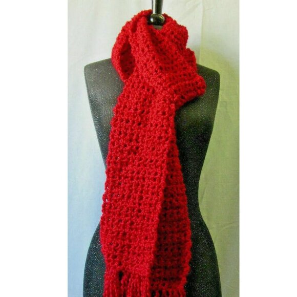 Bright Red Scarf 88 x 5 Extra Long Handmade Crochet Hand Knit Men Women NWT - Picture 7 of 11